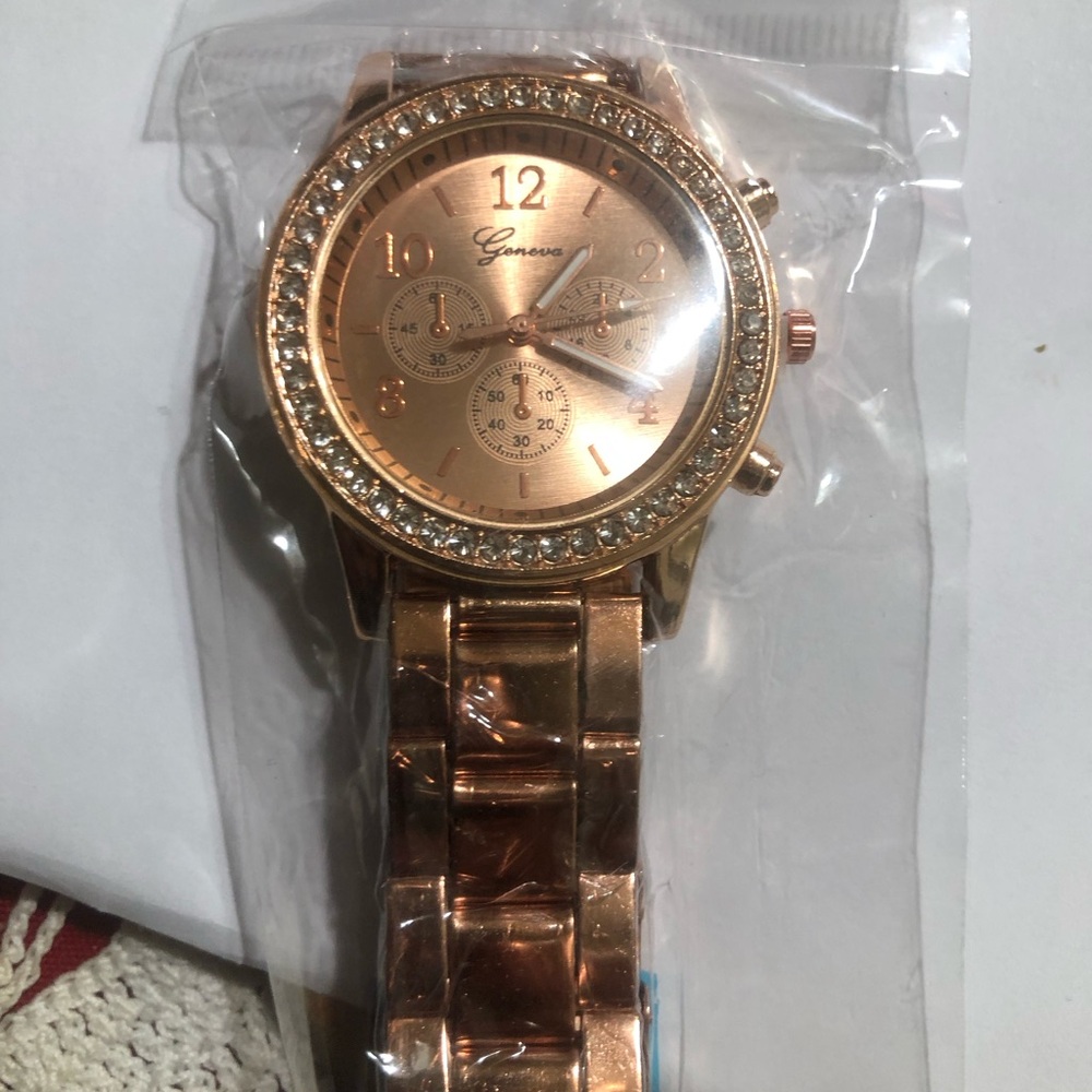 Geneva Rose Gold Crystal Accent Women's Bracelet Watch